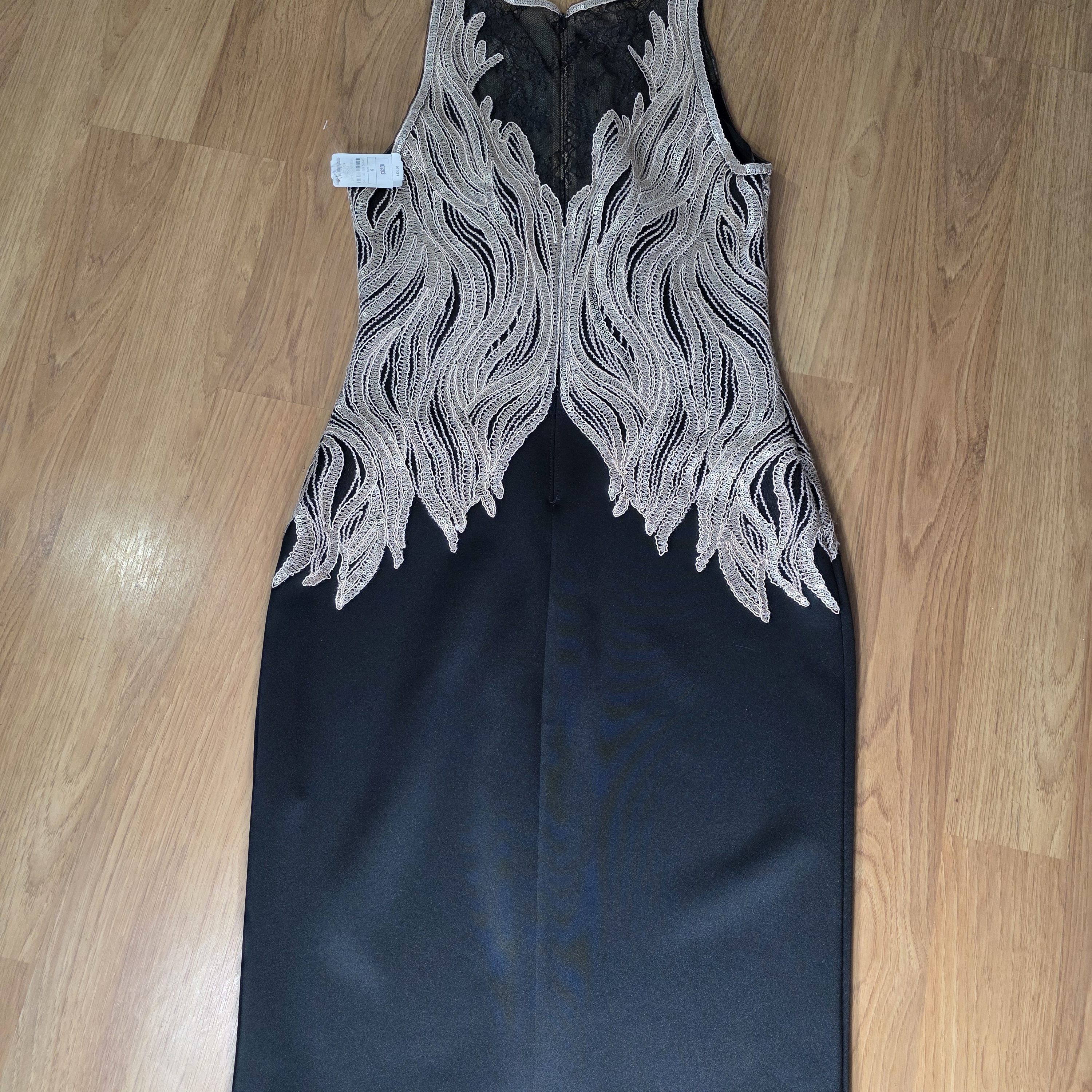 Nwt!! Tadashi Shoji Black And Cream Embroidered Midi Dress